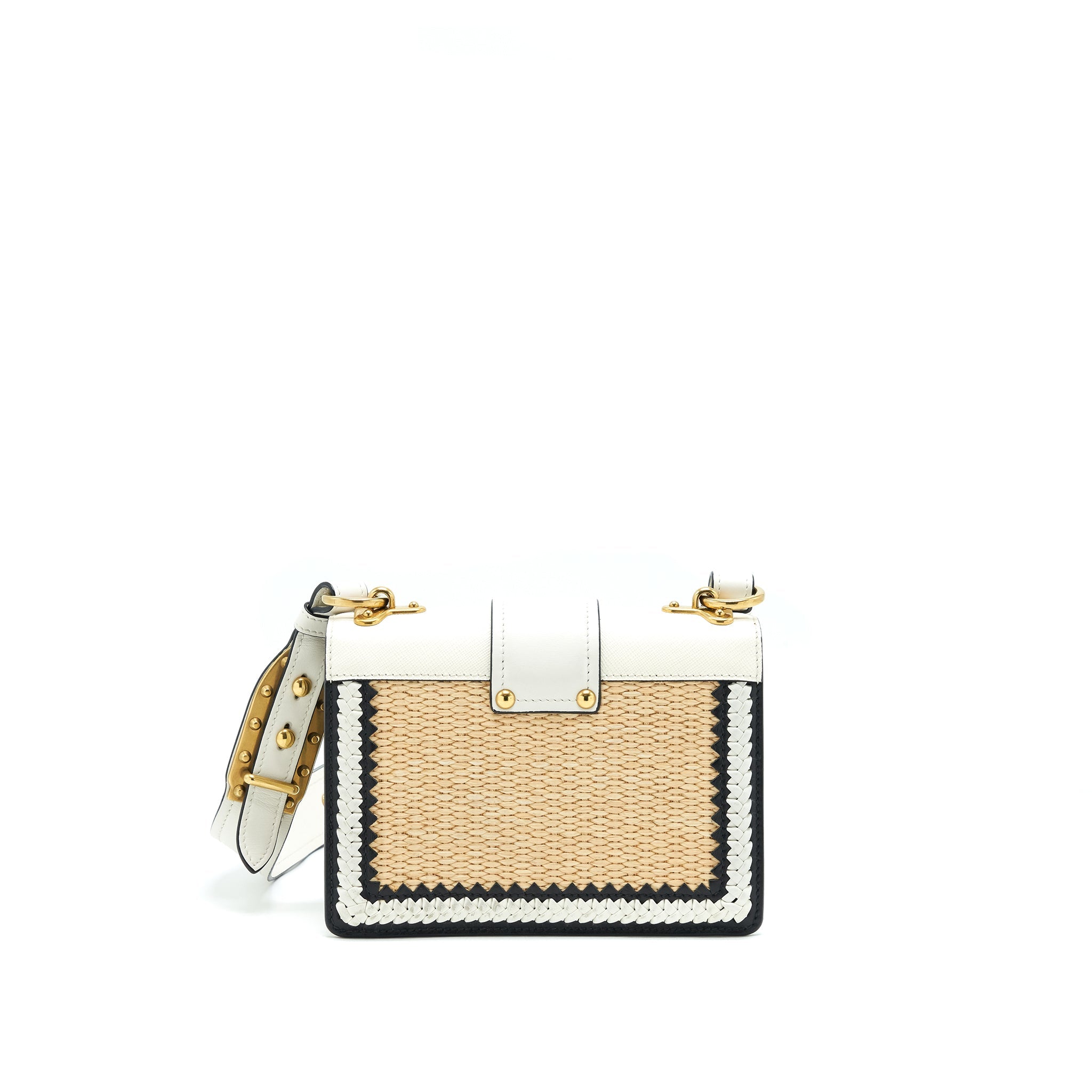 PRADA CITY CALF RAFFIA SAFFIANO CAHIER BAG WHITE