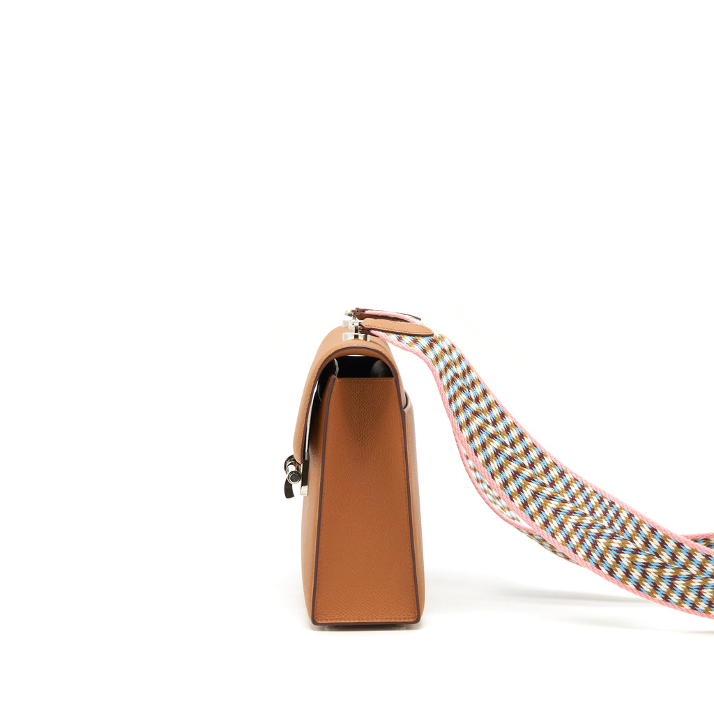 HERMES SAC VERROU 21 EPSOM GOLD SHW WITH MULTICOLOUR STRAP