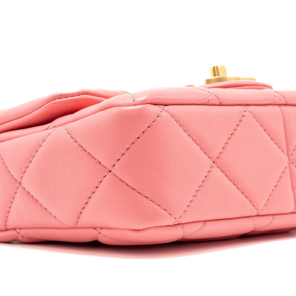 CHANEL 22P MINI SQUARE FLAP BAG LAMBSKIN PINK ENAMEL/GOLD HARDWARE(MICROCHIP)