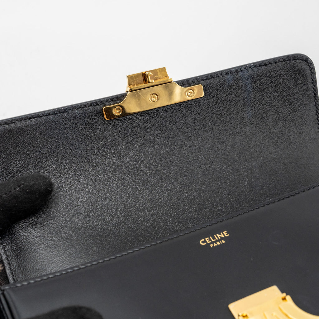 CELINE TRIOMPHE SHOULDER BAG SHINY CALFSKIN BLACK GHW