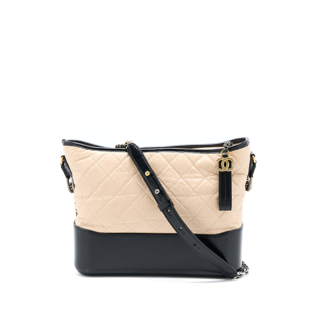 CHANEL MEDIUM GABRIELLE HOBO BAG CALFSKIN BEIGE/BLACK MULTICOLOUR HARDWARE