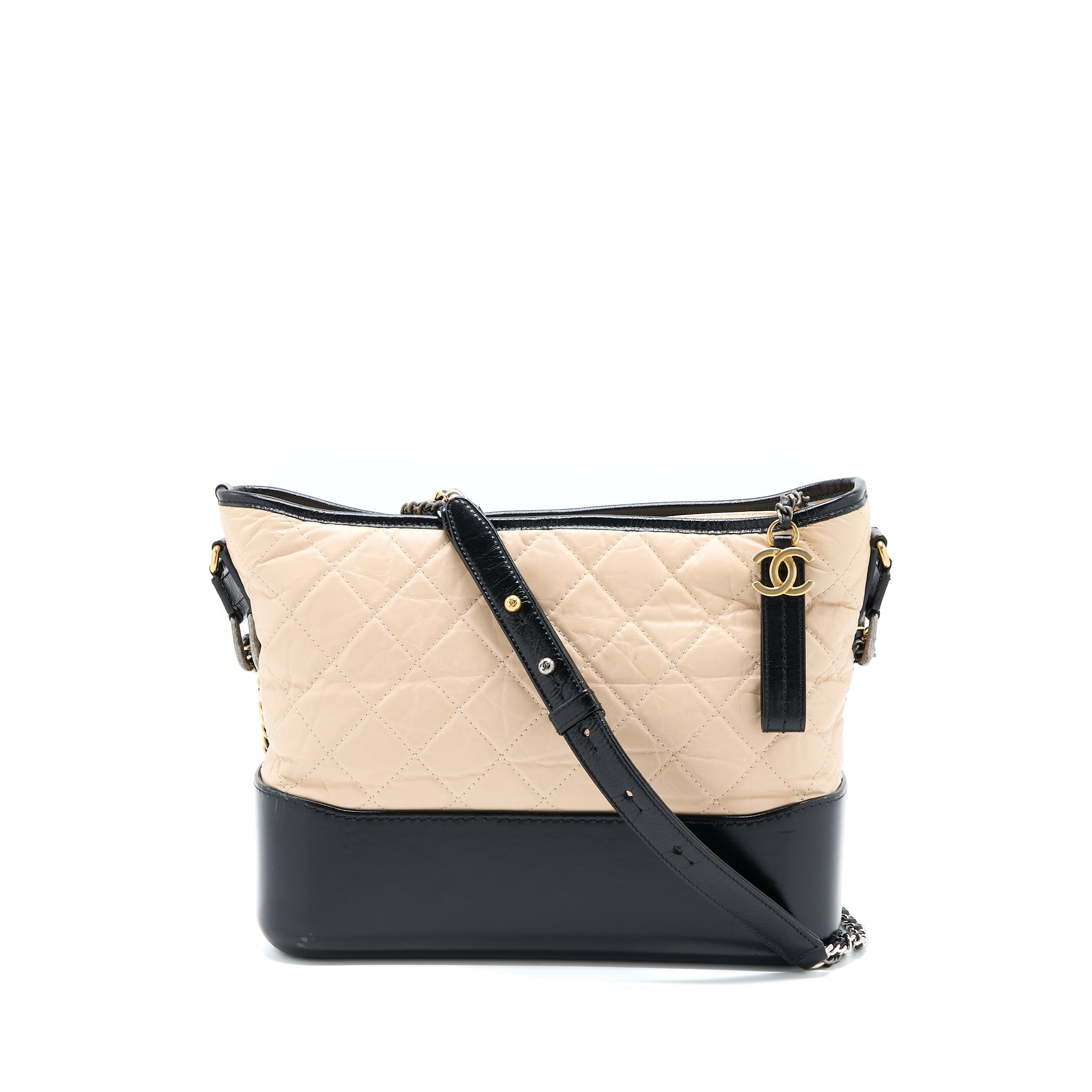CHANEL MEDIUM GABRIELLE HOBO BAG CALFSKIN BEIGE/BLACK MULTICOLOUR HARDWARE