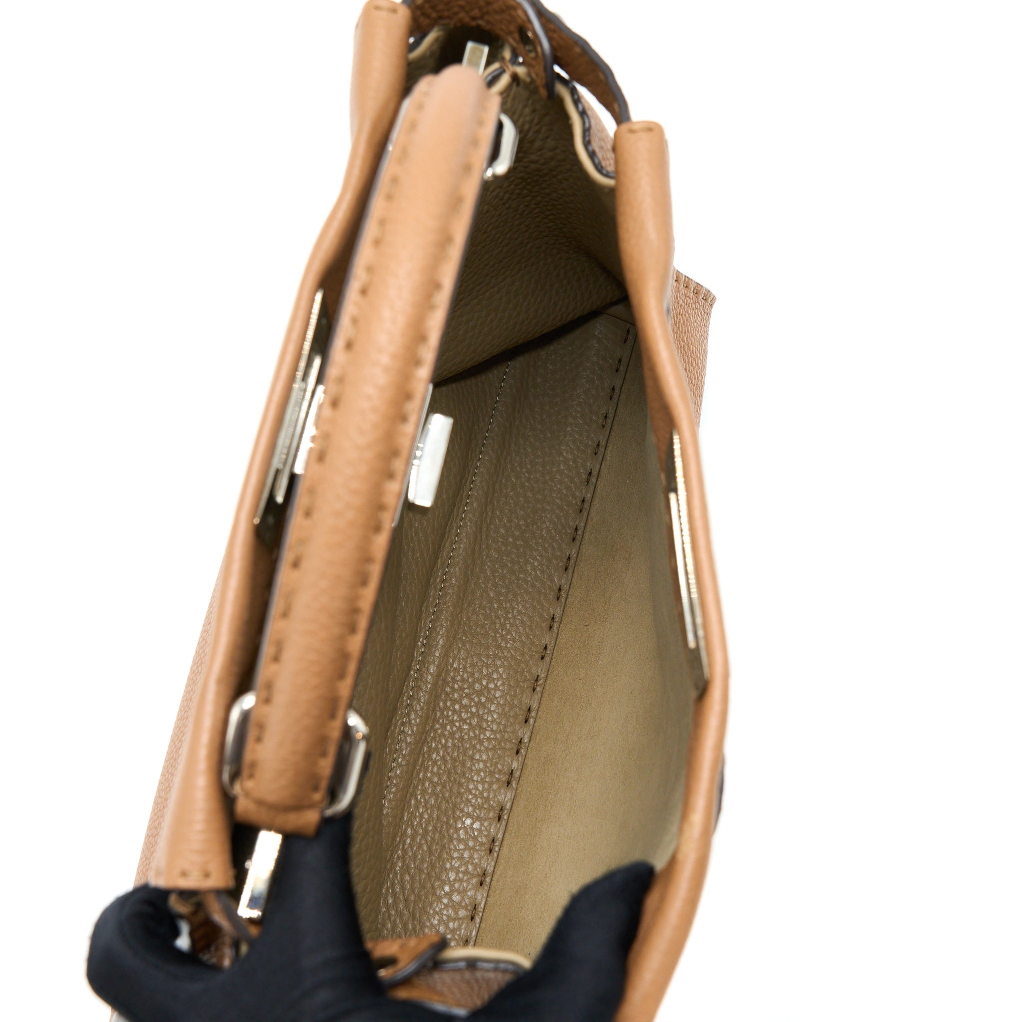 FENDI MEDIUM PEEKABOO TOTE BAG GRAINED CALFSKIN CARAMEL SHW