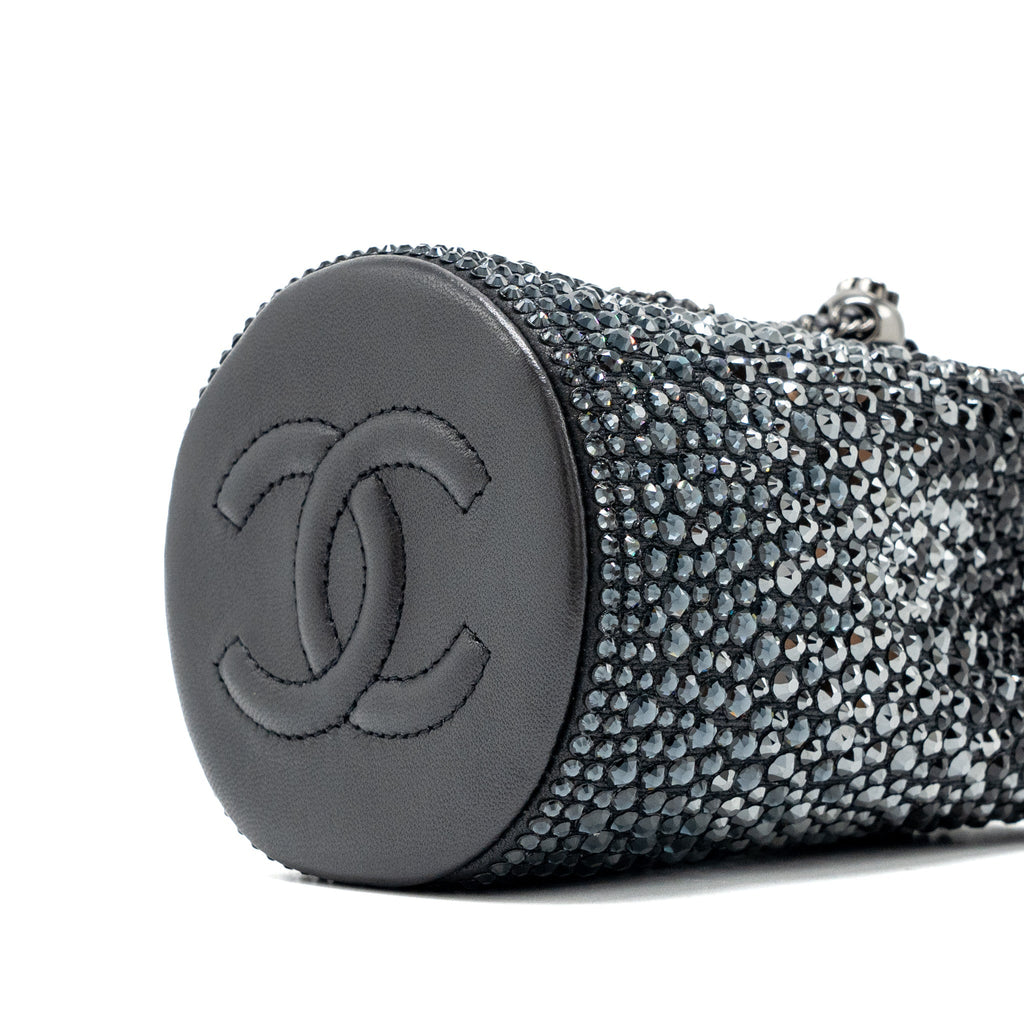 CHANEL SUPER MINI CRYSTAL STUDDED CLUTCH WITH CHAIN LAMBSKIN BLACK RUTHENIUM HARDWARE