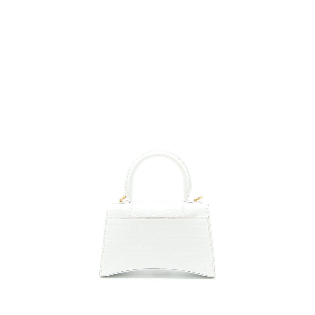 BALENCIAGA HOURGLASS XS CROC EMBOSSED CALFSKIN WHITE GHW