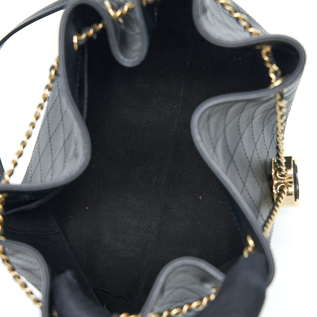 CHANEL DRAWSTRING BUCKET BAG CALFSKIN BLACK LGHW
