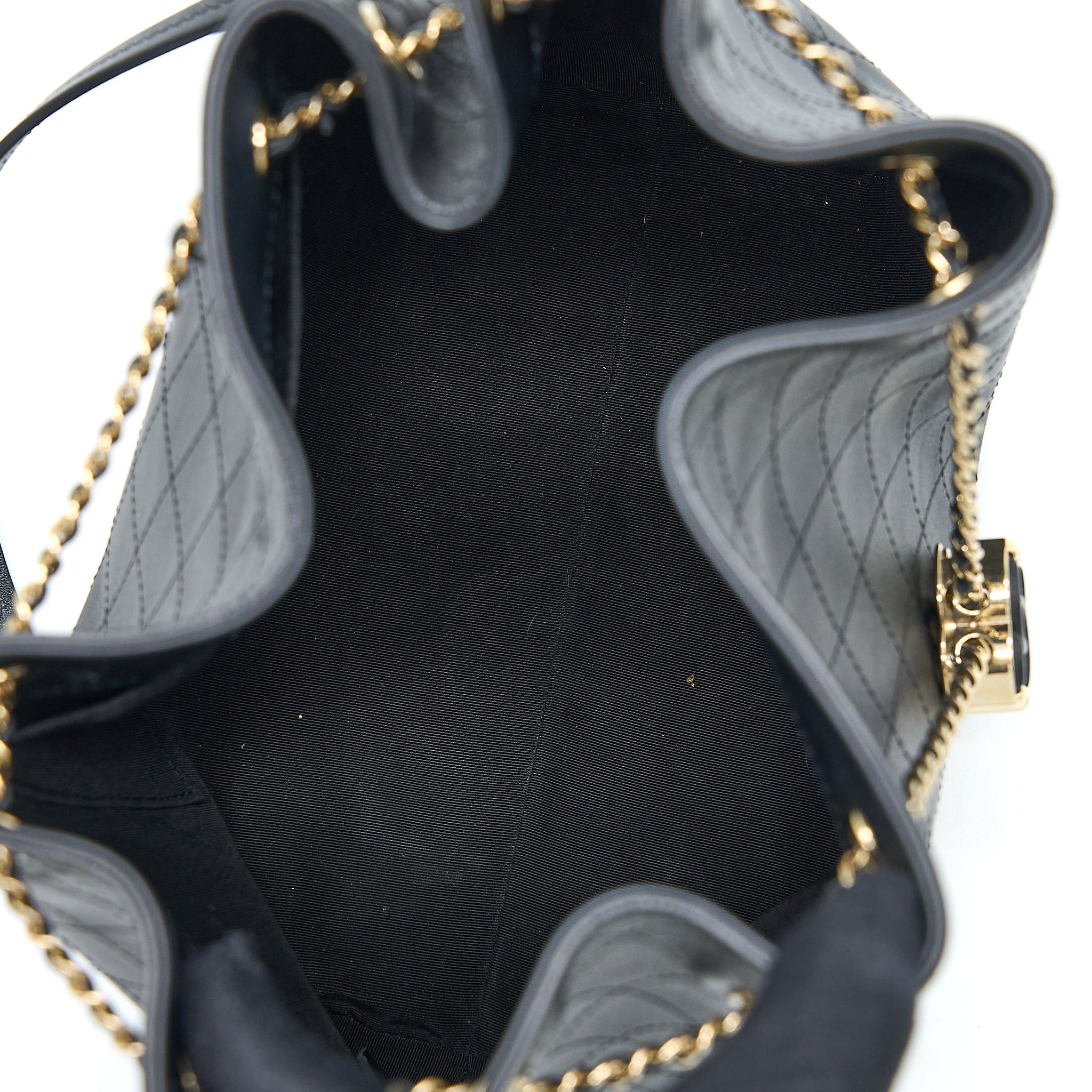CHANEL DRAWSTRING BUCKET BAG CALFSKIN BLACK LGHW