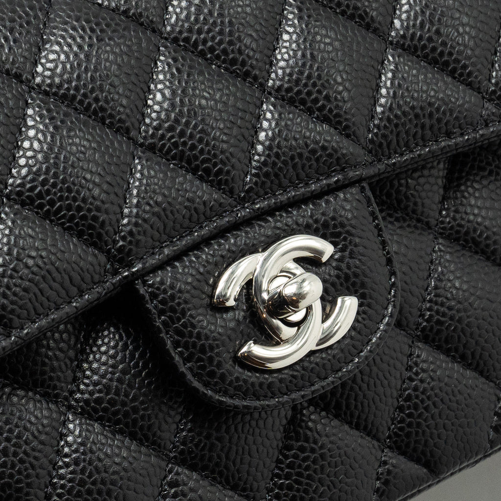 CHANEL SMALL CLASSIC DOUBLE FLAP BAG CAVIAR BLACK SHW (MICROCHIP)