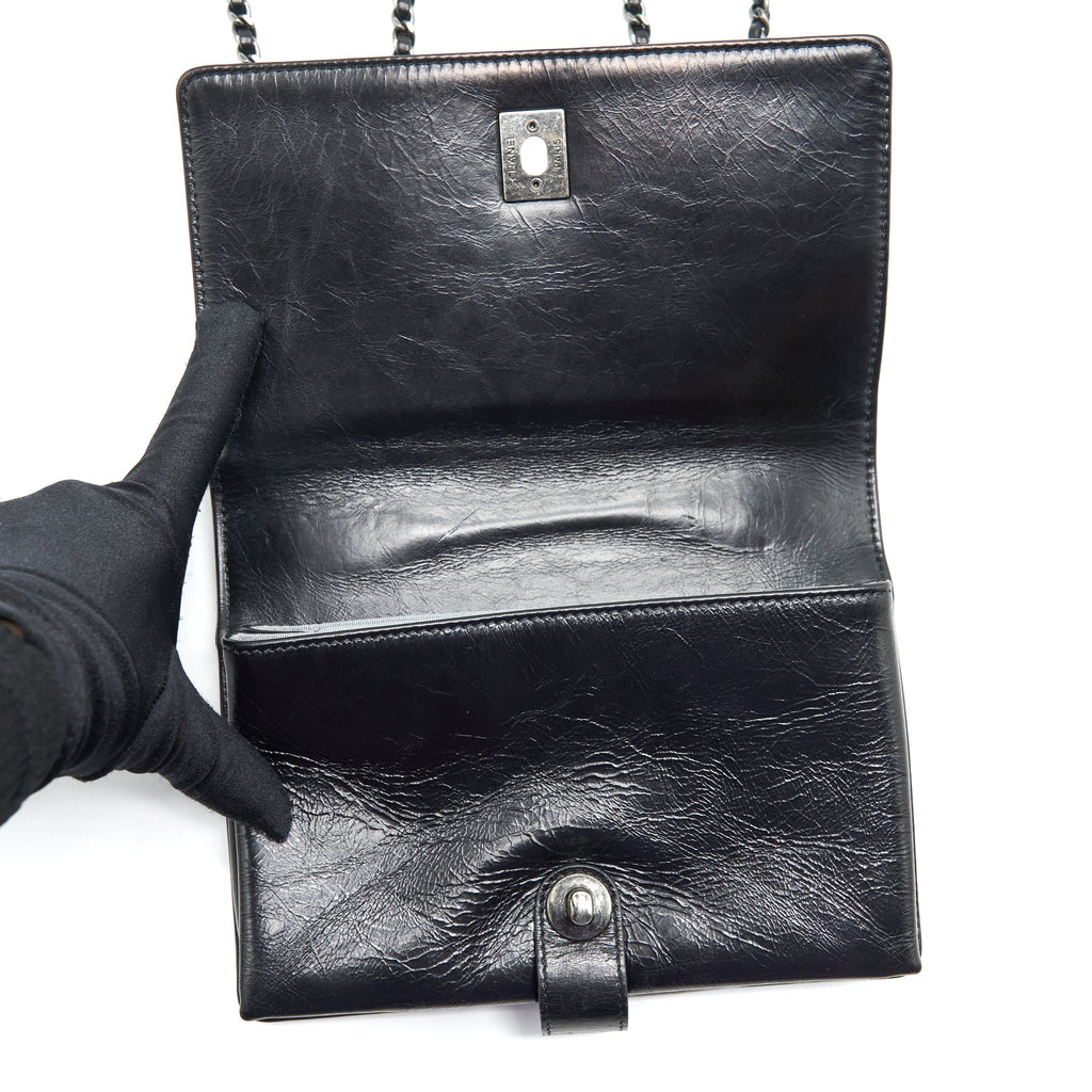 CHANEL SMALL CROSSBODY BAG AGED CALFSKIN RUTHENIUM HARDWARE