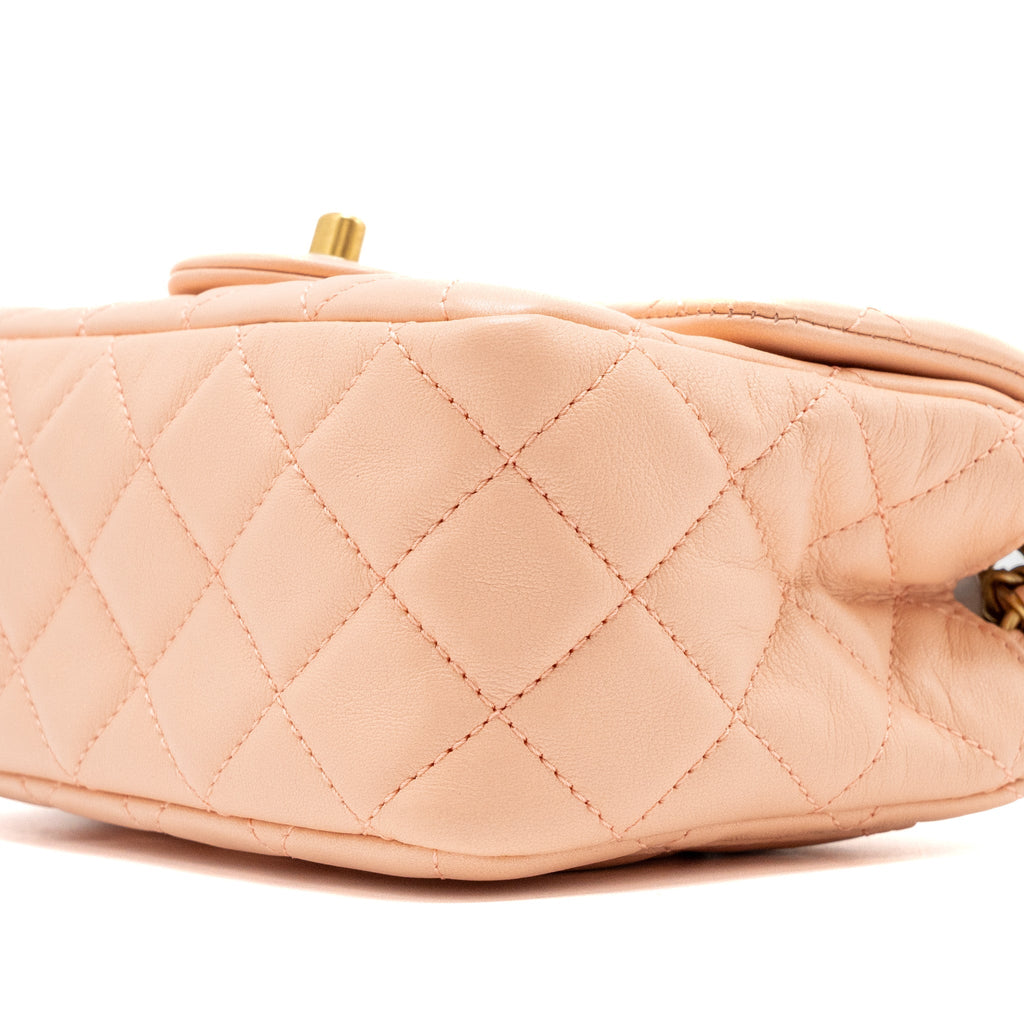 CHANEL PEARL CRUSH MINI SQUARE FLAP BAG LAMBSKIN LIGHT PINK GHW (MICROCHIP)