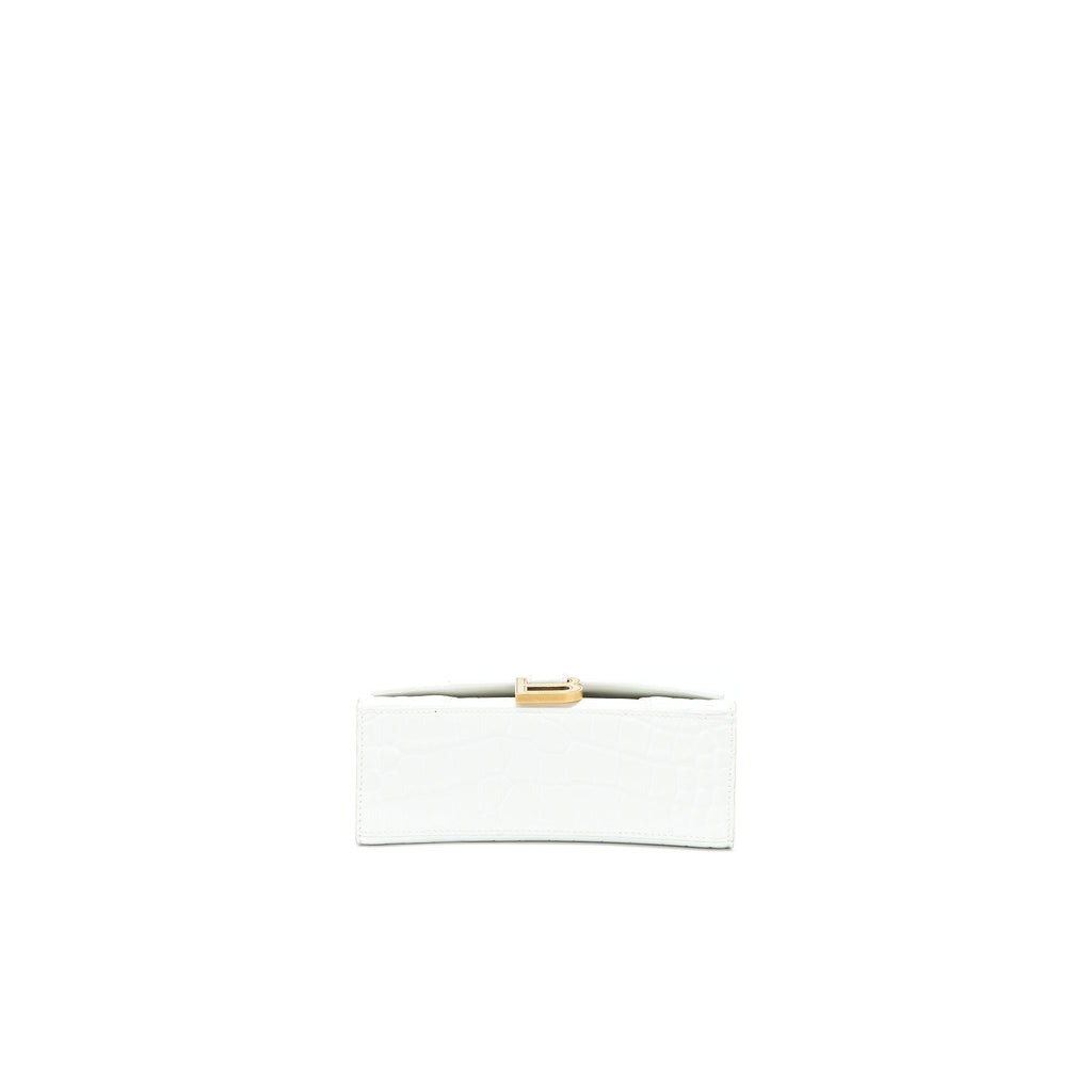 BALENCIAGA HOURGLASS XS CROC EMBOSSED CALFSKIN WHITE GHW