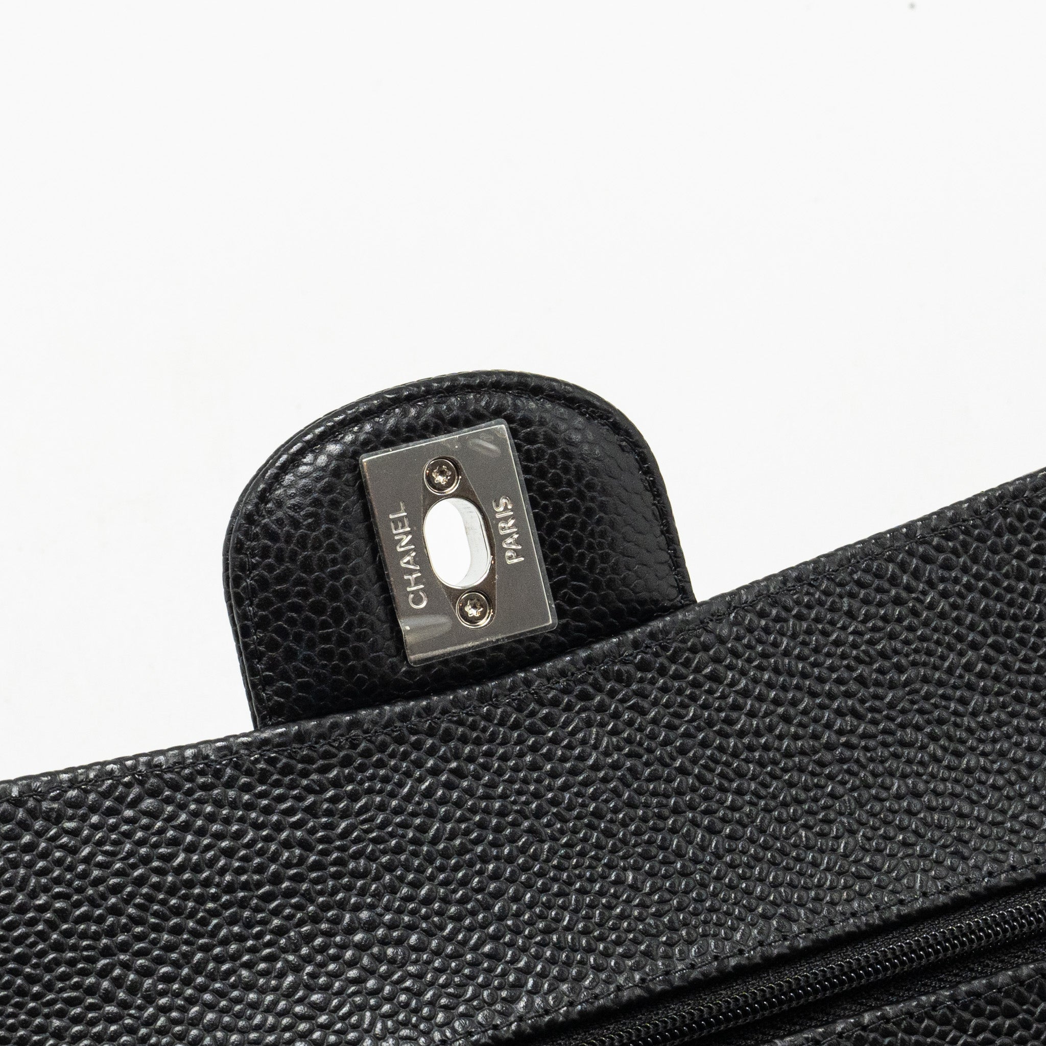 CHANEL SMALL CLASSIC DOUBLE FLAP BAG CAVIAR BLACK SHW (MICROCHIP)