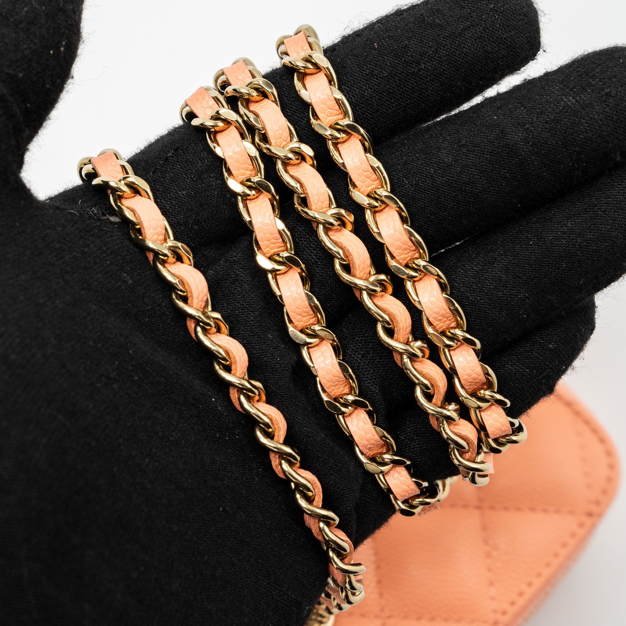 CHANEL MINI VANITY WITH CHAINS CAVIAR CORAL PINK LGHW(MICROCHIP)