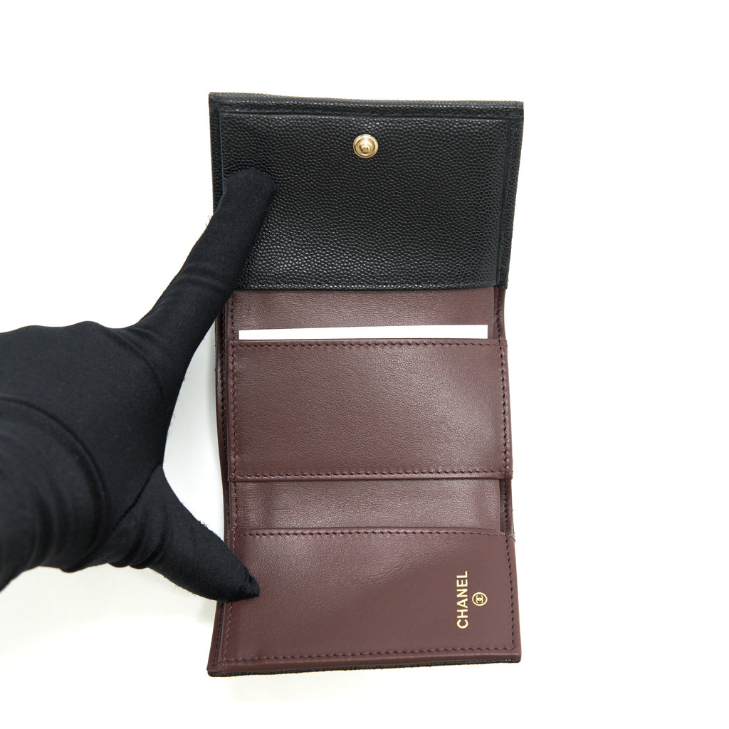 CHANEL SMALL COMPACT WALLET CAVIAR BLACK LGHW