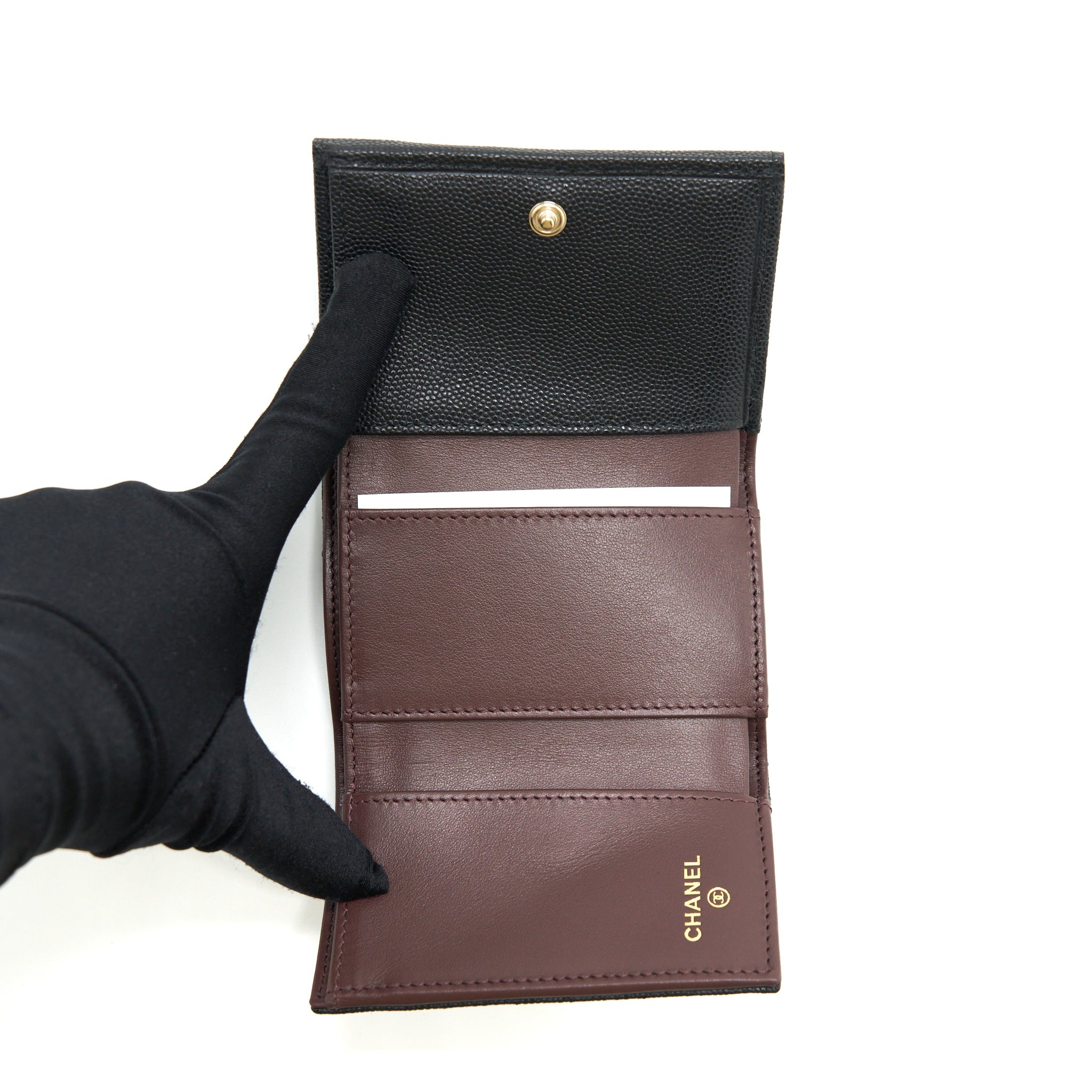 CHANEL SMALL COMPACT WALLET CAVIAR BLACK LGHW