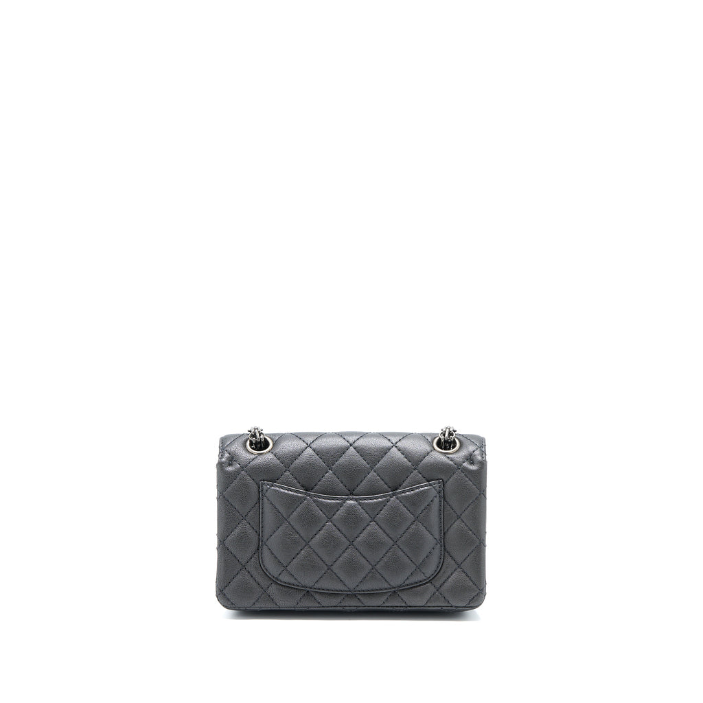CHANEL MINI 2.55 REISSUE FLAP BAG GOATSKIN DARK GREY RUTHENIUM HARDWARE