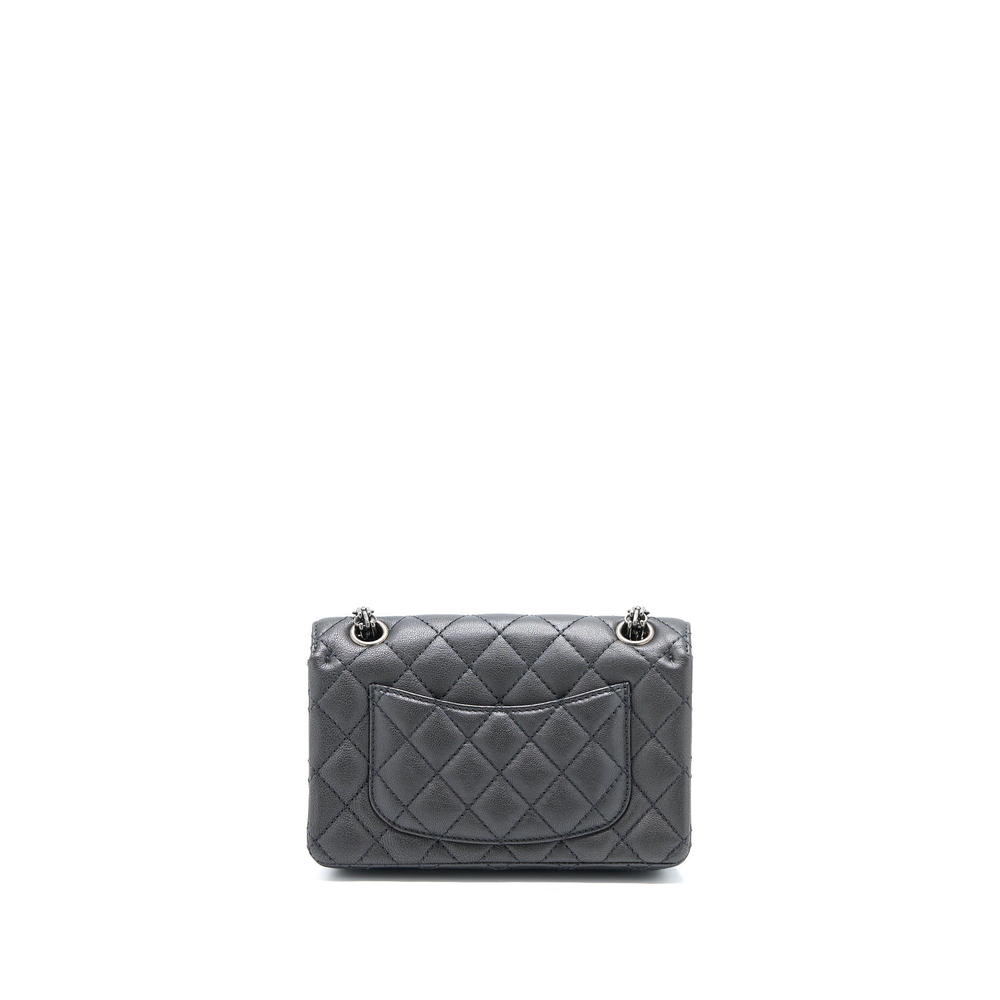 CHANEL MINI 2.55 REISSUE FLAP BAG GOATSKIN DARK GREY RUTHENIUM HARDWARE