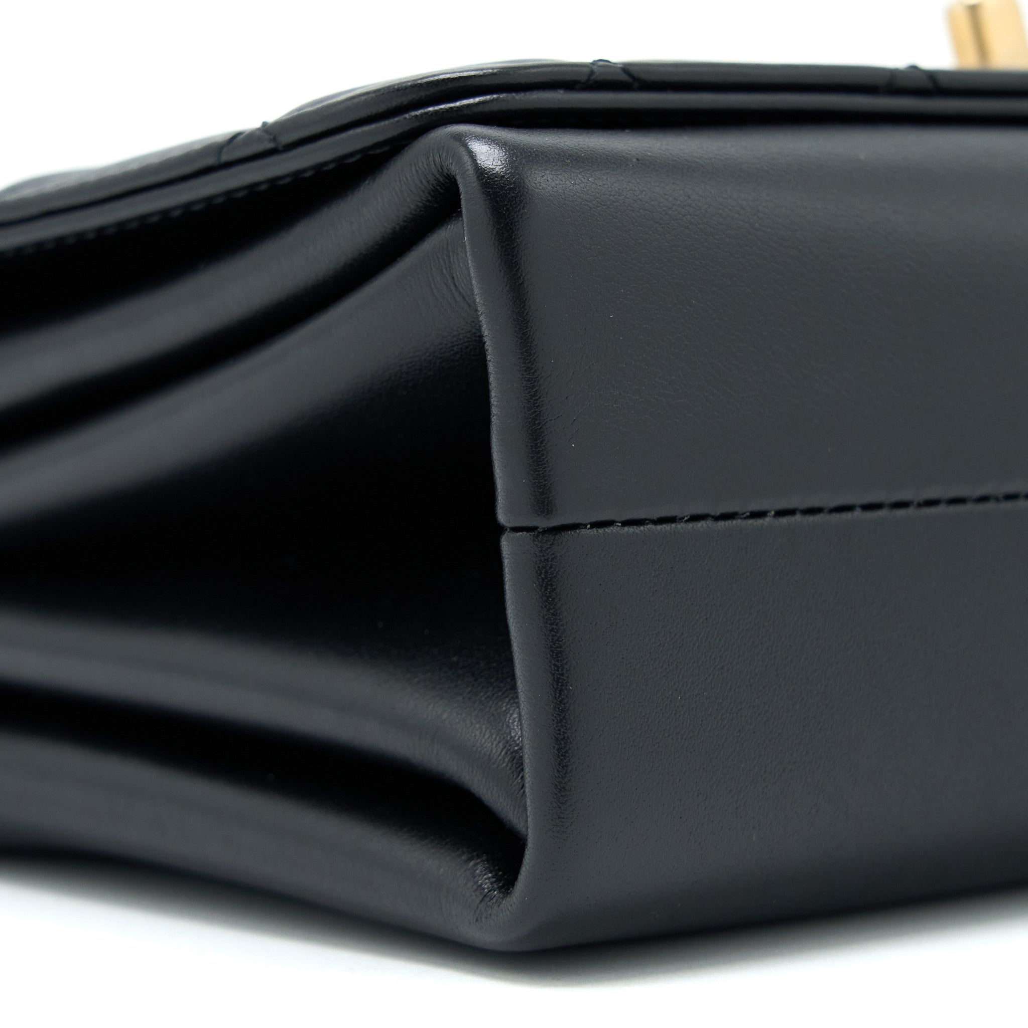 CHANEL SEASONAL FLAP BAG GIANT CHAIN HANDLE WITH PEARL CALFSKIN BLACK BRUSH GHW (MICROCHIP)