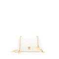 CHANEL QUILTED FLAP BAG WITH HEART CHARM CHAIN LAMBSKIN WHITE GHW(MICROCHIP)