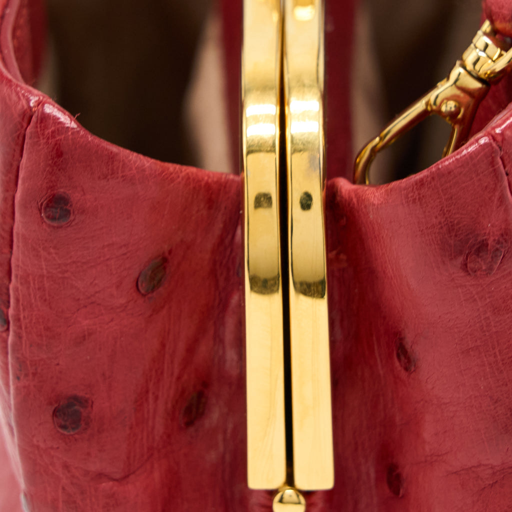 MIUMIU TOTE BAG OSTRICH RED GHW