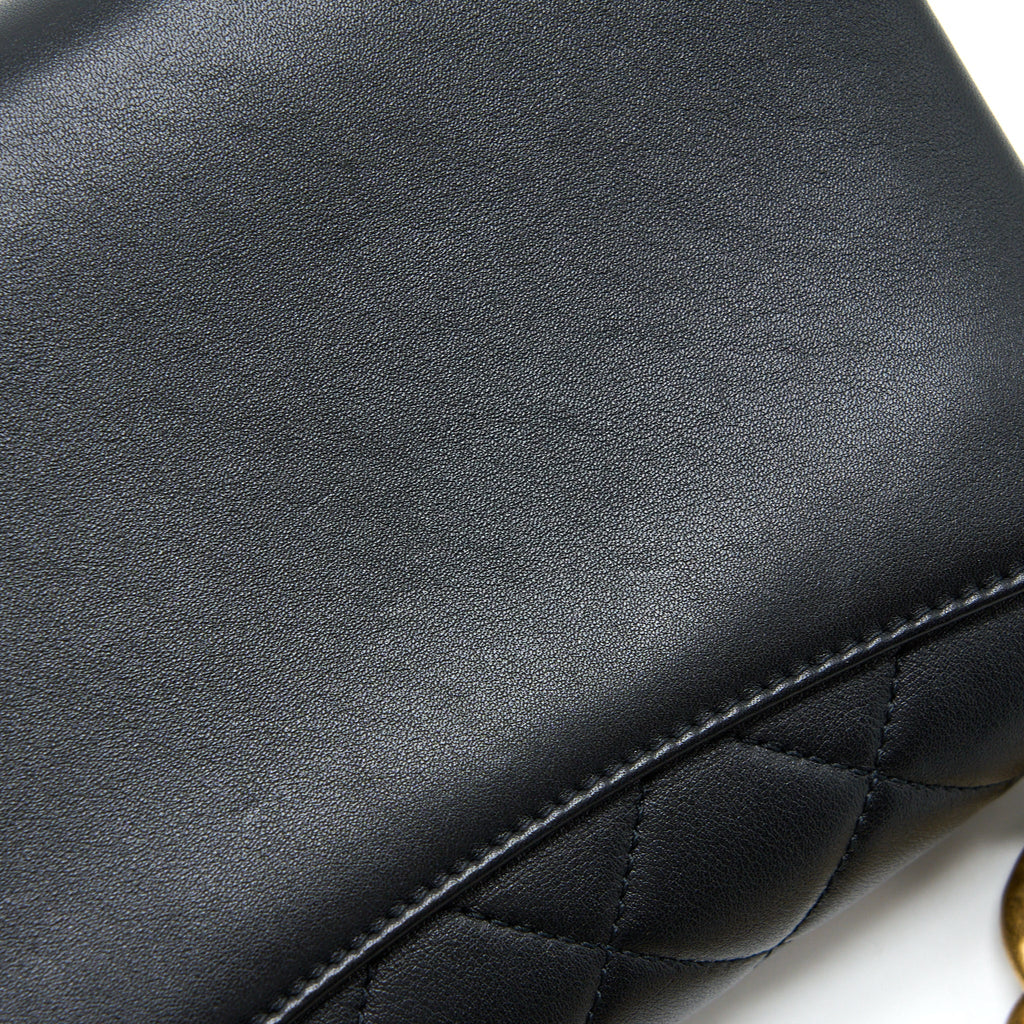 CHANEL SEASONAL FLAP BAG GIANT CHAIN HANDLE WITH PEARL CALFSKIN BLACK BRUSH GHW (MICROCHIP)
