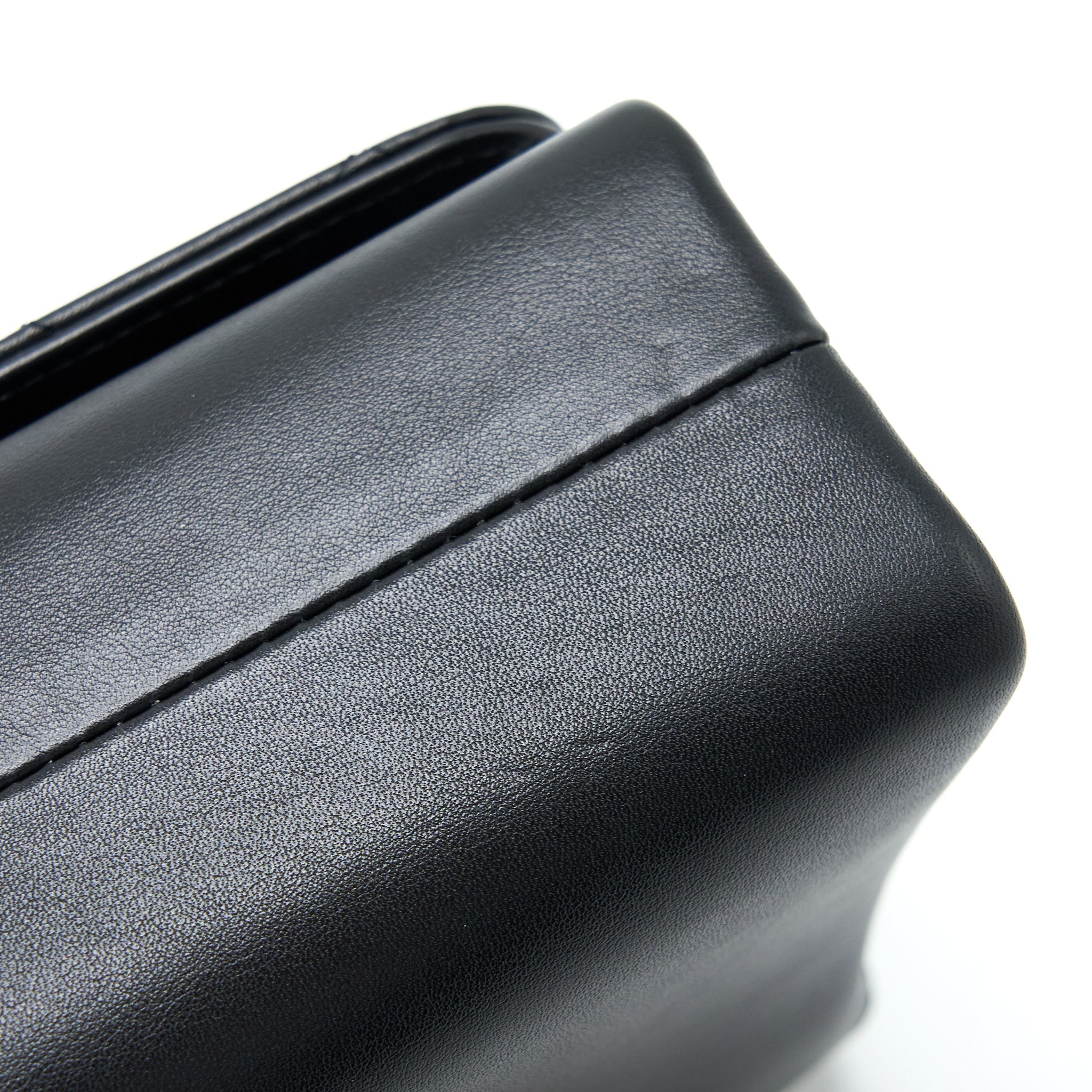 CHANEL SEASONAL FLAP BAG GIANT CHAIN HANDLE WITH PEARL CALFSKIN BLACK BRUSH GHW (MICROCHIP)