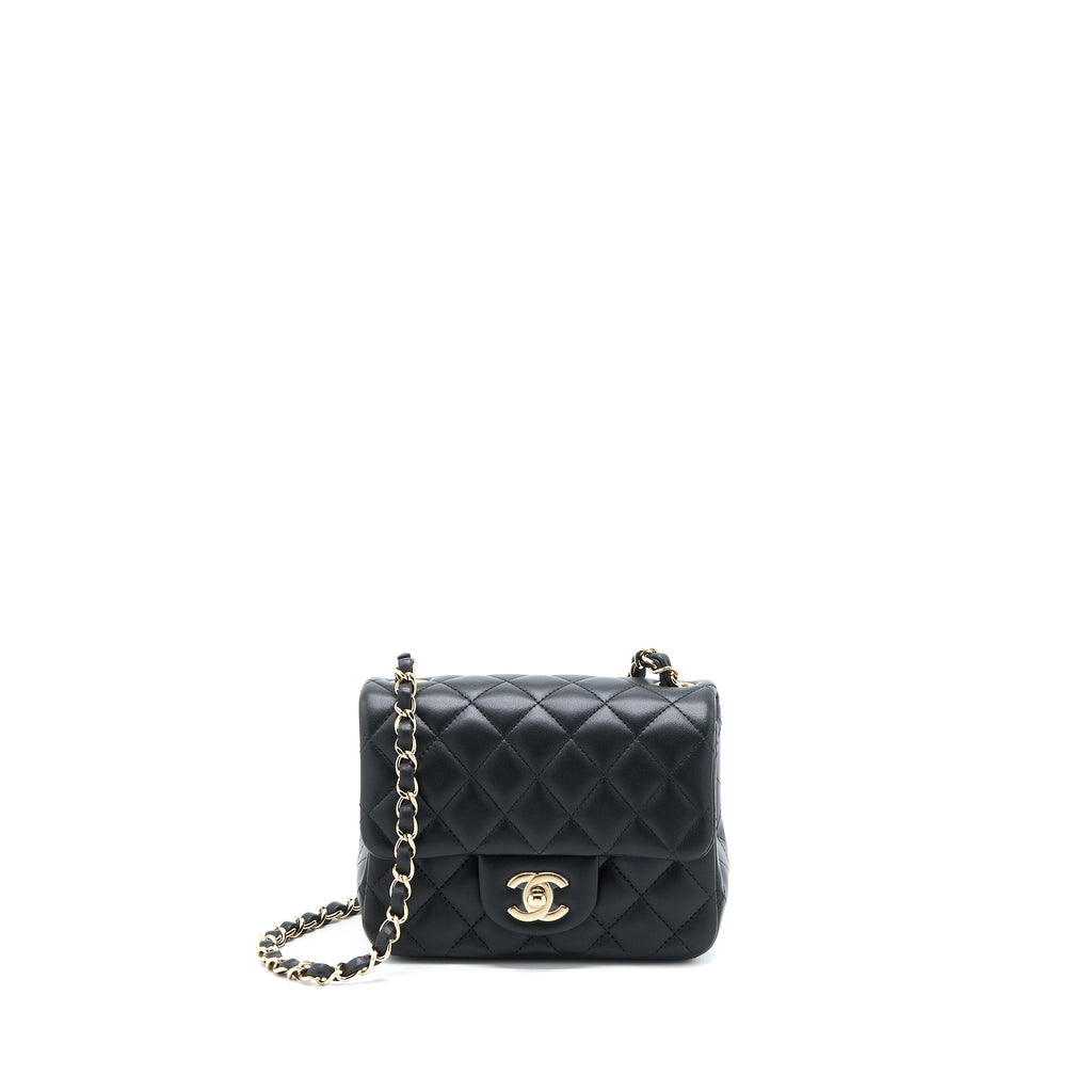 CHANEL CLASSIC MINI SQUARE FLAP BAG LAMBSKIN BLACK GHW