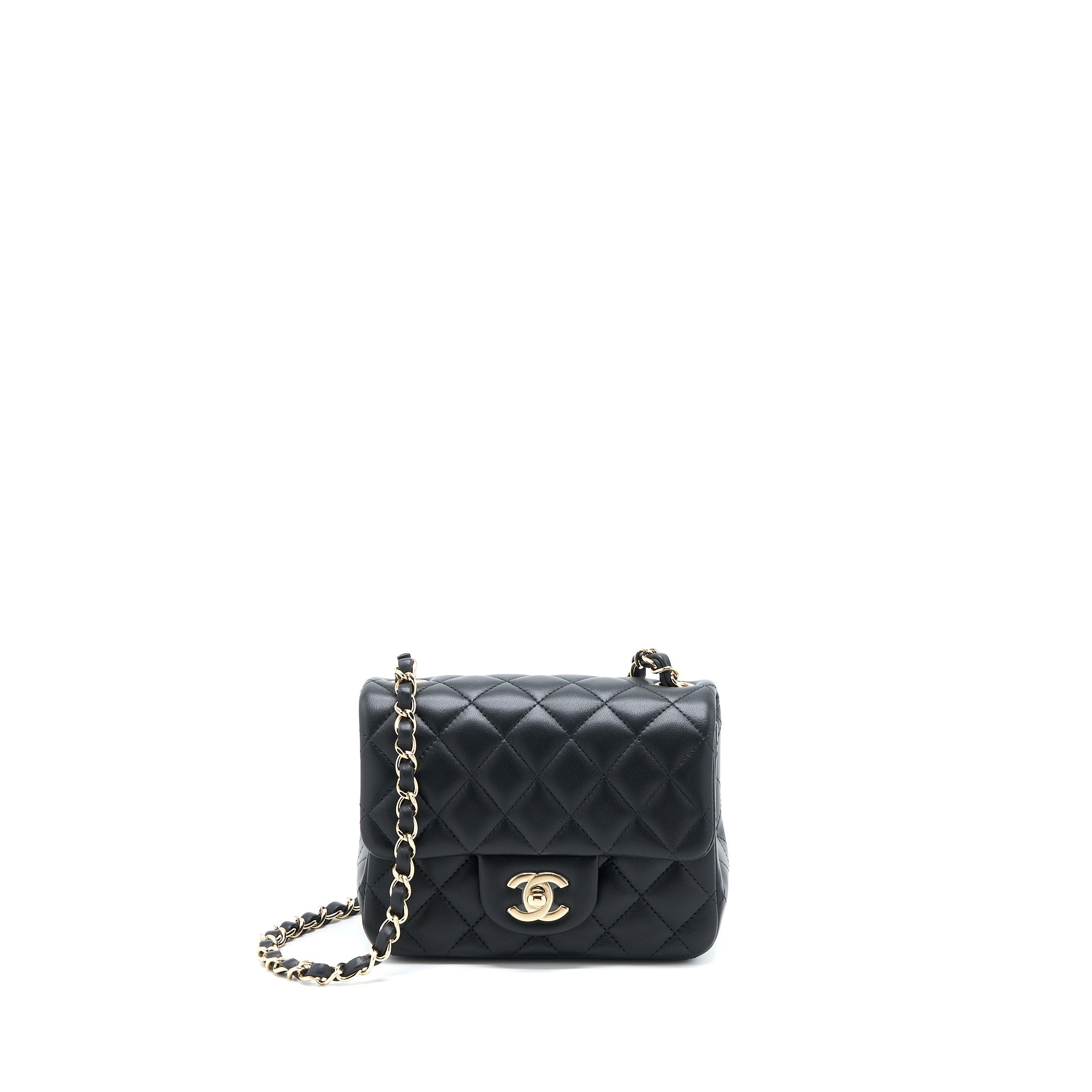 CHANEL CLASSIC MINI SQUARE FLAP BAG LAMBSKIN BLACK GHW