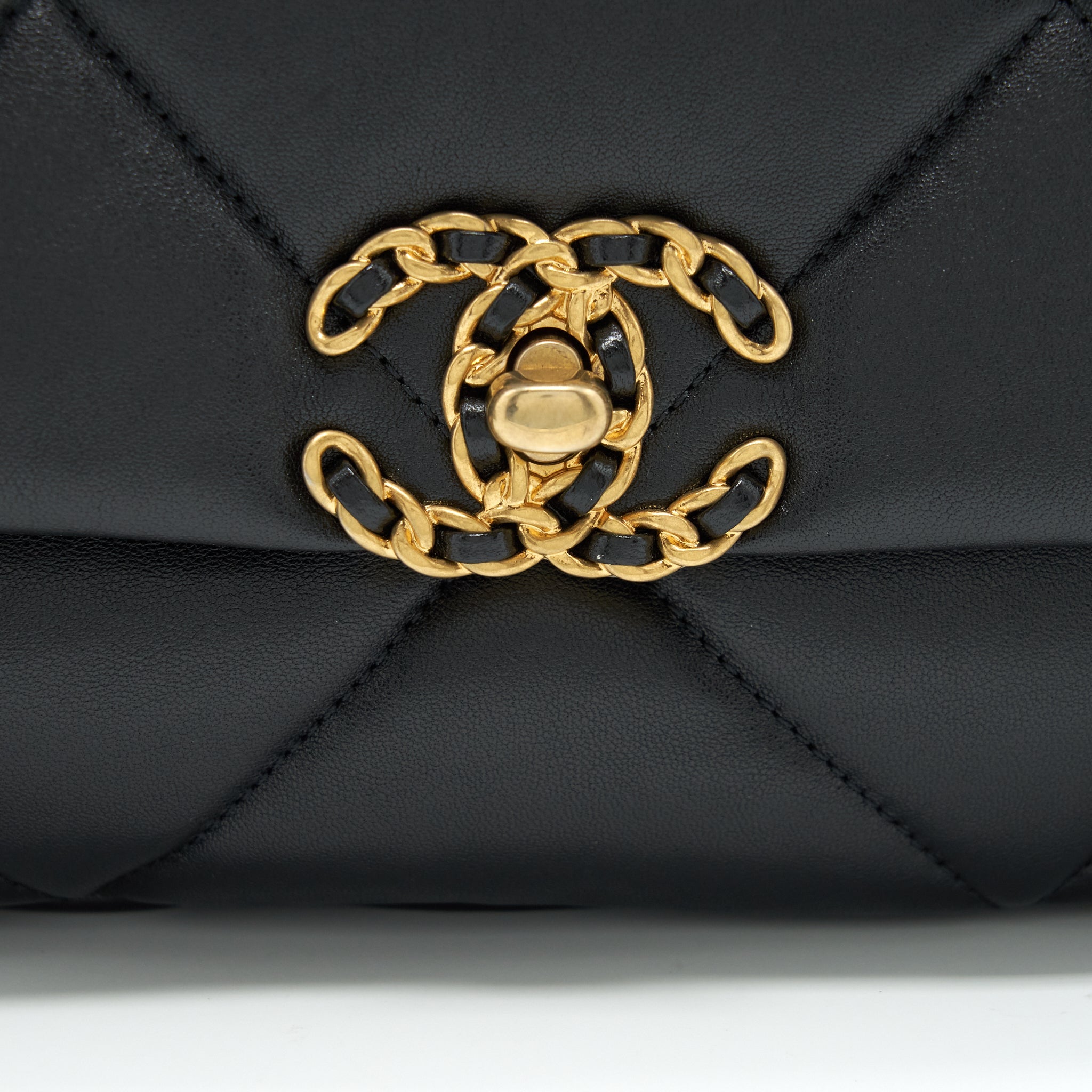 CHANEL SMALL 19 BAG LAMBSKIN BLACK WITH GOLD AND SILVER HARDWARE
