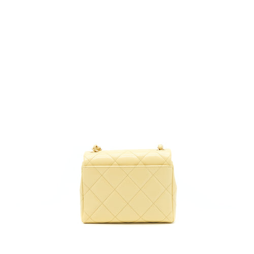 CHANEL 22P NEW MINI SQUARE FLAP BAG CAVIAR LIGHT YELLOW BRUSHED GHW