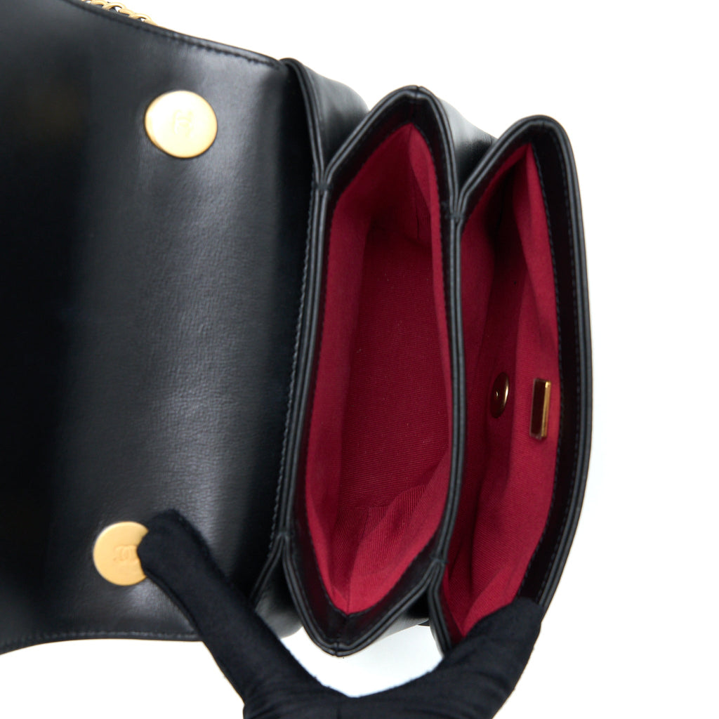 CHANEL SEASONAL FLAP BAG GIANT CHAIN HANDLE WITH PEARL CALFSKIN BLACK BRUSH GHW (MICROCHIP)