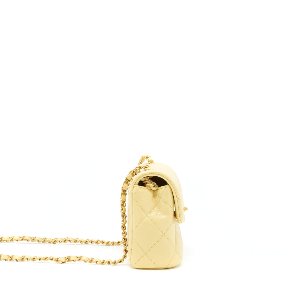 CHANEL 22P NEW MINI SQUARE FLAP BAG CAVIAR LIGHT YELLOW BRUSHED GHW