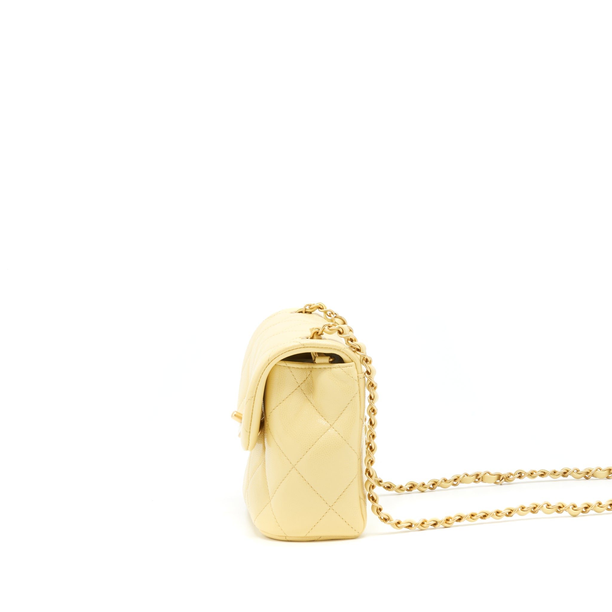 CHANEL 22P NEW MINI SQUARE FLAP BAG CAVIAR LIGHT YELLOW BRUSHED GHW