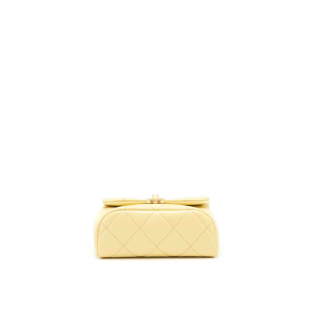 CHANEL 22P NEW MINI SQUARE FLAP BAG CAVIAR LIGHT YELLOW BRUSHED GHW