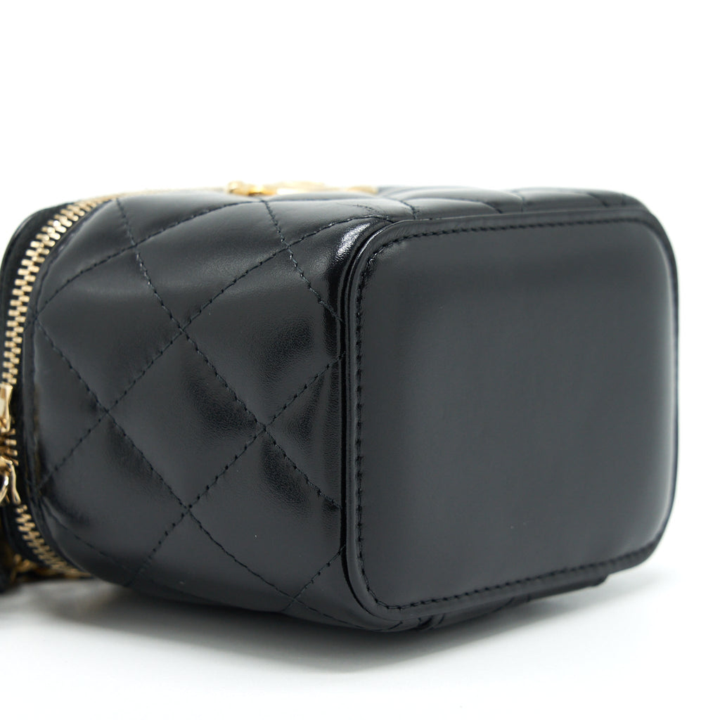 CHANEL 21A GOLD CRUSH MINI VANITY CASE CALFSKIN BLACK BRUSHED GHW