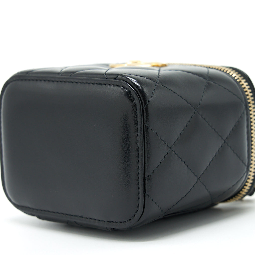CHANEL 21A GOLD CRUSH MINI VANITY CASE CALFSKIN BLACK BRUSHED GHW