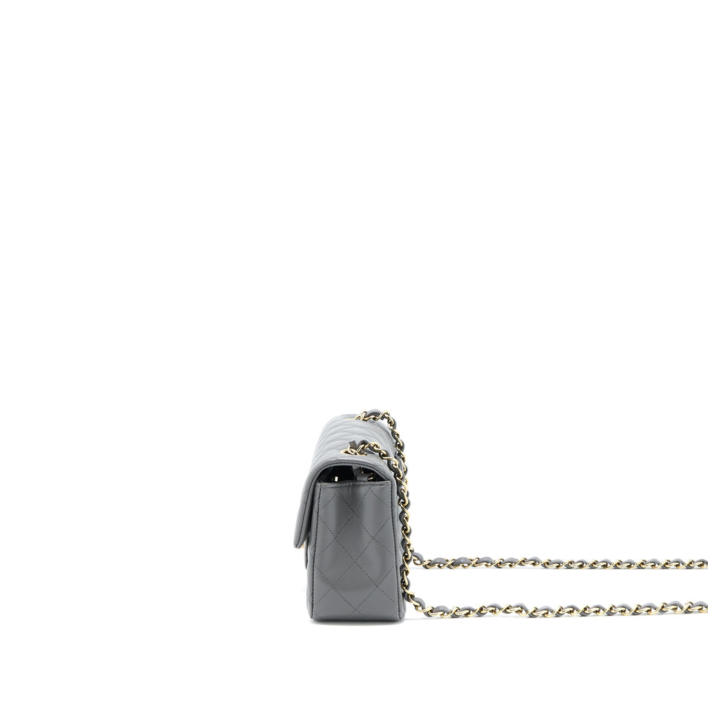 CHANEL 22A MINI RECTANGULAR FLAP BAG LAMBSKIN GREY LGHW (MICROCHIP)