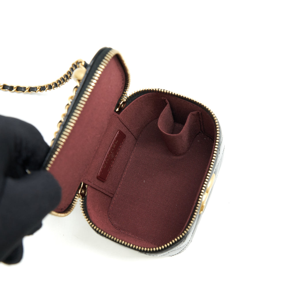 CHANEL 21A GOLD CRUSH MINI VANITY CASE CALFSKIN BLACK BRUSHED GHW