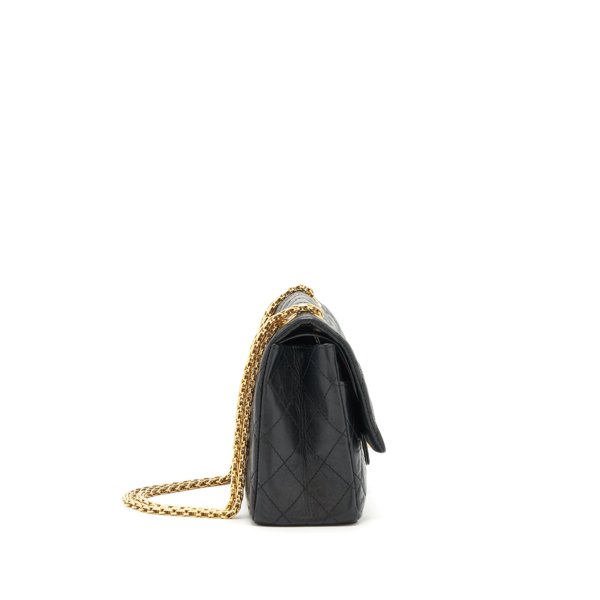 CHANEL 2.55 226 REISSUE DOUBLE FLAP BAG CALFSKIN BLACK GHW