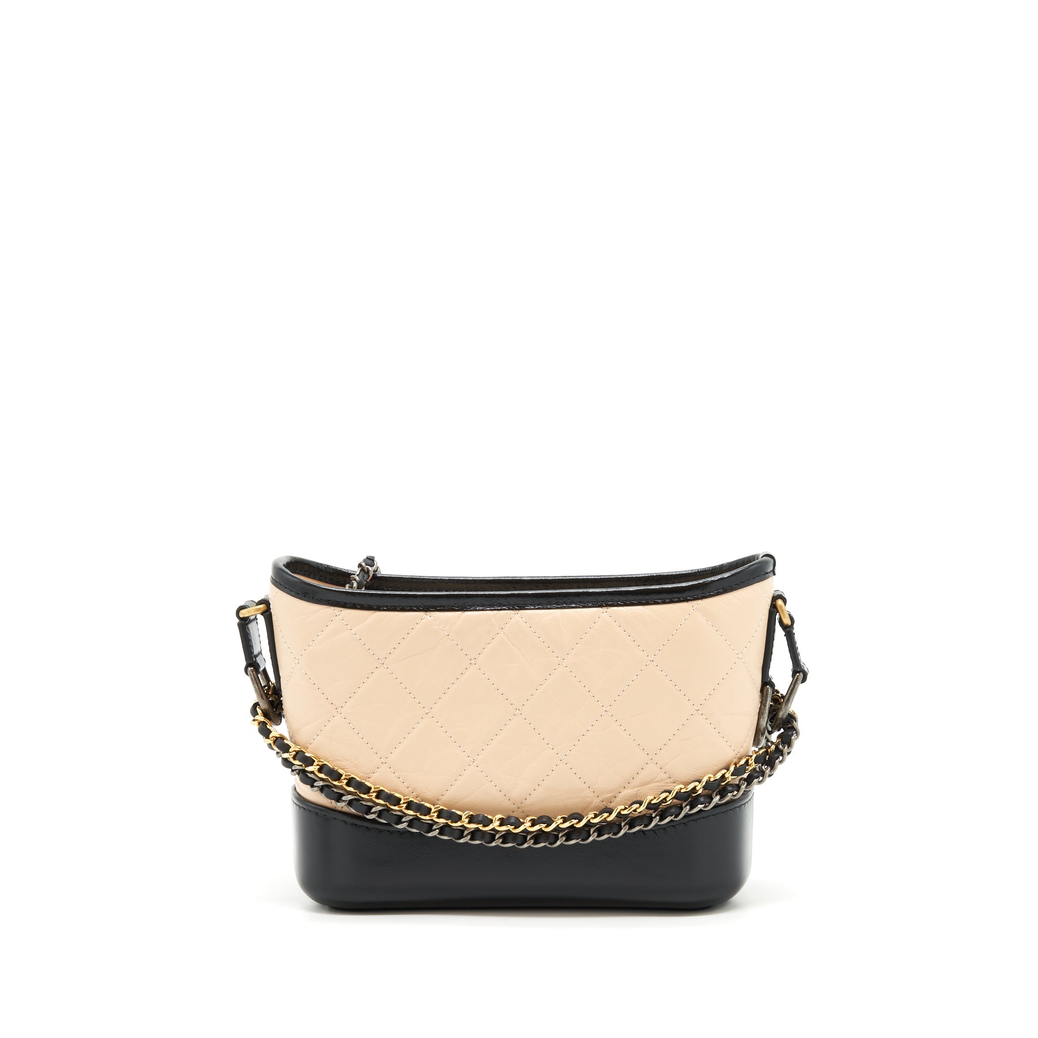 CHANEL SMALL GABRIELLE HOBO BAG CALFSKIN BEIGE/BLACK RUTHENIUM GOLD/SILVER HARDWARE