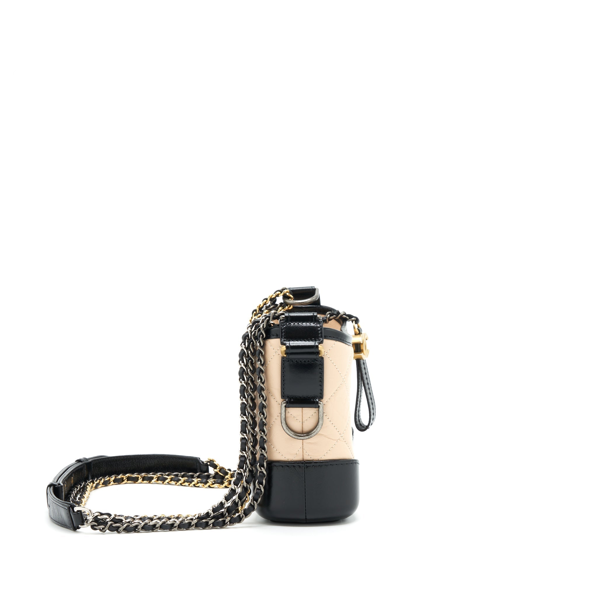 CHANEL SMALL GABRIELLE HOBO BAG CALFSKIN BEIGE/BLACK RUTHENIUM GOLD/SILVER HARDWARE