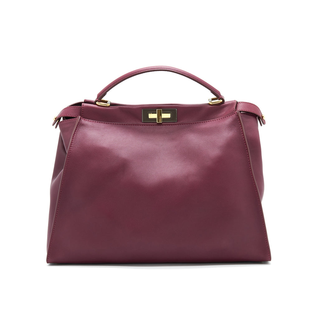 FENDI LARGE PEEKABOO TOTE BAG DARK RED