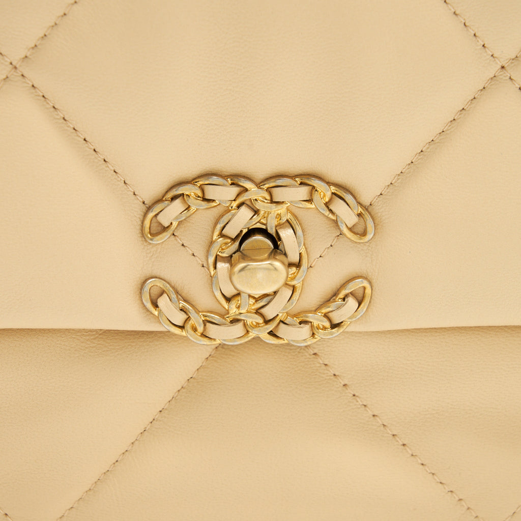 CHANEL MEDIUM 19 BAG GOATSKIN BEIGE WITH GOLD/SILVER HARDWARE