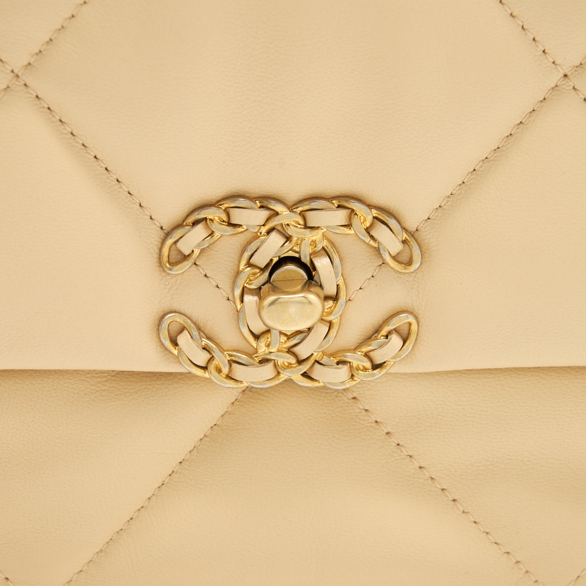 CHANEL MEDIUM 19 BAG GOATSKIN BEIGE WITH GOLD/SILVER HARDWARE