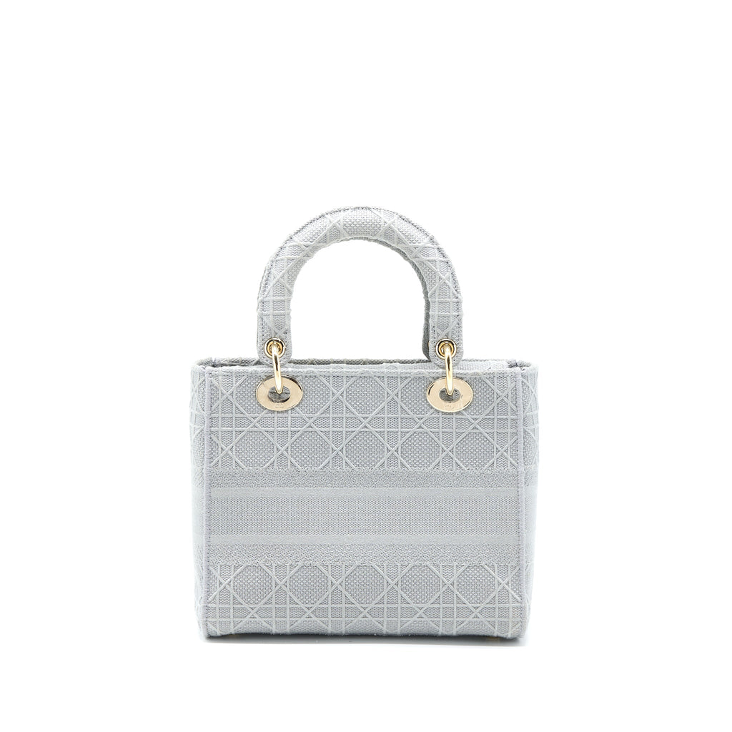 DIOR MEDIUM LADY D-LITE BAG CANNAGE EMBROIDERY GREY LGHW