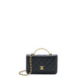 CHANEL LETTER TOP HANDLE WALLET ON CHAIN CAVIAR BLACK GHW