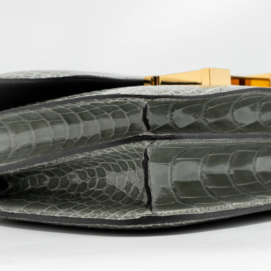 HERMES CONSTANCE MINI ALLIGATOR MISSISSIPPIENSIS 0V GRIS CIMENT GHW