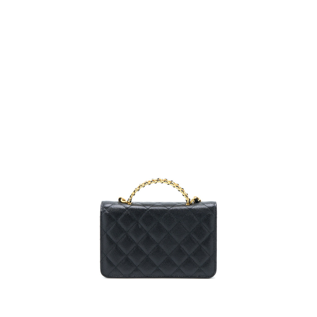 CHANEL LETTER TOP HANDLE WALLET ON CHAIN CAVIAR BLACK GHW
