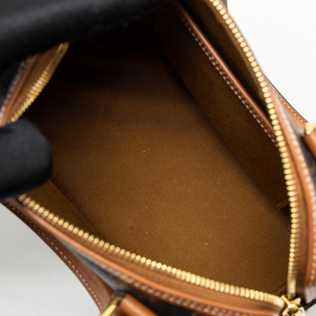 CELINE SMALL BOSTON BAG TRIOMPHE CANVAS/CALFSKIN TAN GHW