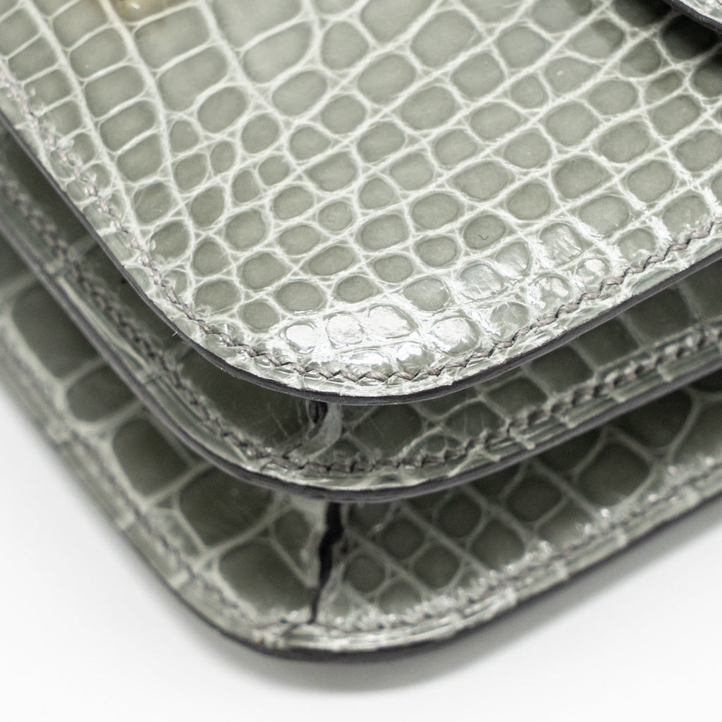 HERMES CONSTANCE MINI ALLIGATOR MISSISSIPPIENSIS 0V GRIS CIMENT GHW